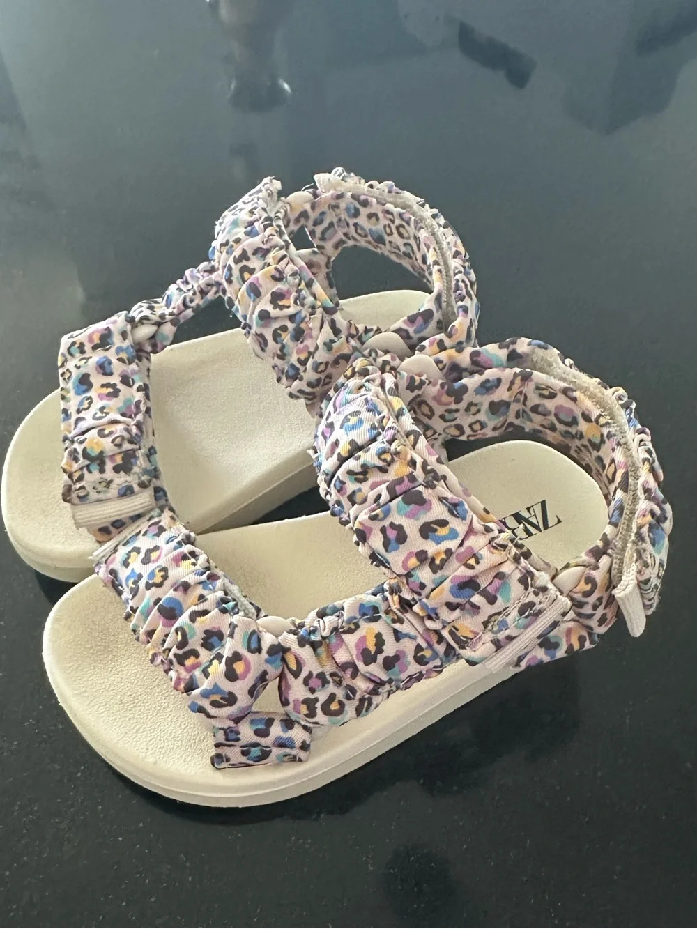 Zara Pink Multicolor Leopard Print Kids Sandals